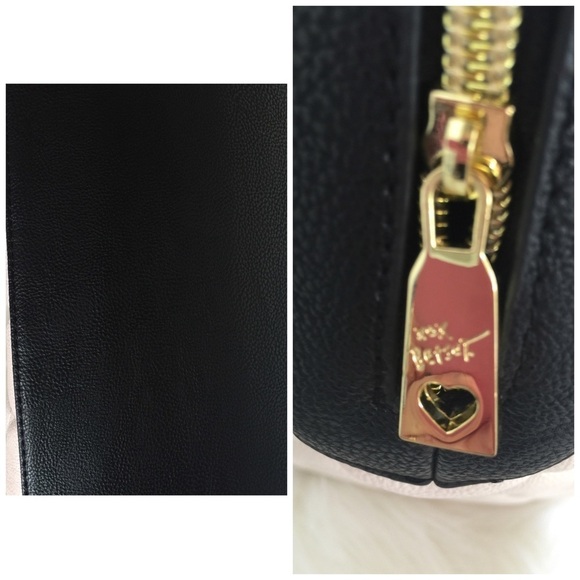 Betsey Johnson White Quilted Heart Satchel Handbag Black Trim Bow Purse Rare - Picture 9 of 10